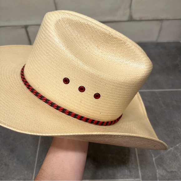 Justin straw cowboy hat western cowgirl red black tan 7 long oval 6X regal Toyo - Picture 12 of 16